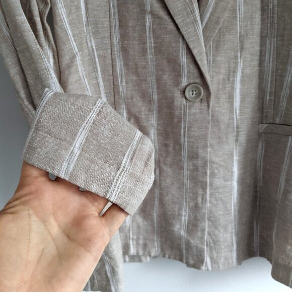 DREW Linen Blend Blazer Jacket Stripe Office Lightweight Single Breasted Tan - Picture 5 of 8